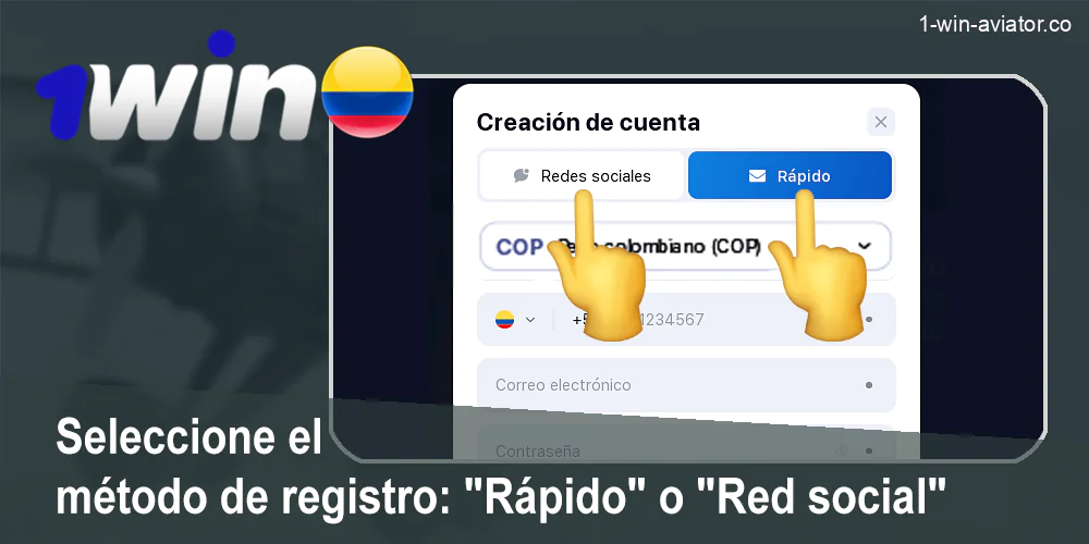 Decida el método de registro en 1Win